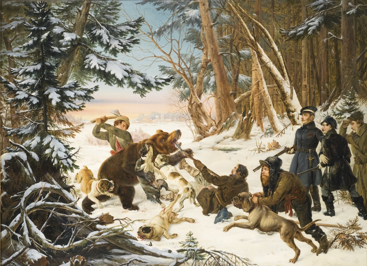Tsarevich Alexander Nikolaevich på bjørnejagt i udkanten af Moskva, 1843 af Otto Grashof