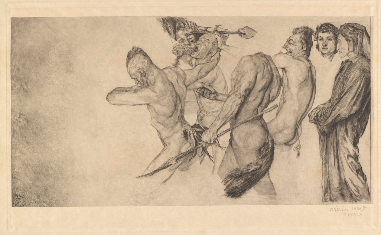 Dante og Virgil besøger helvede (Inferno Canto 22) af Otto Greiner