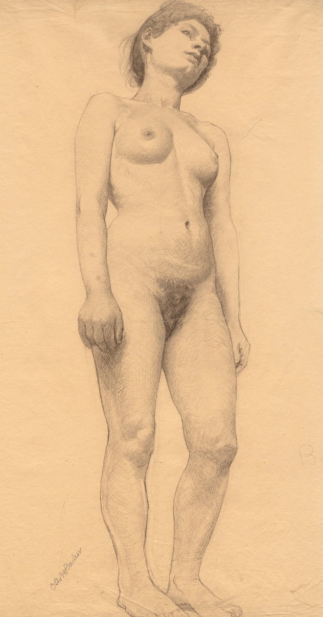 Stående nøgen kvinde, formentlig 1878-79. af Otto H. Bacher