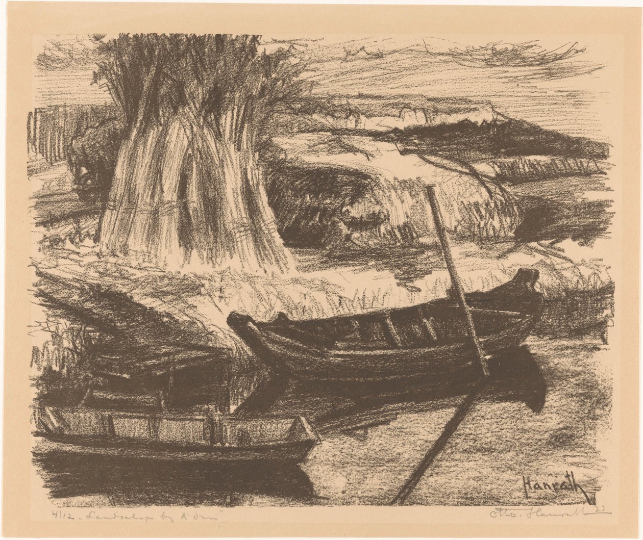 Landskab nær Amsterdam (original titel på objektet) af Otto Hanrath (signed by artist)