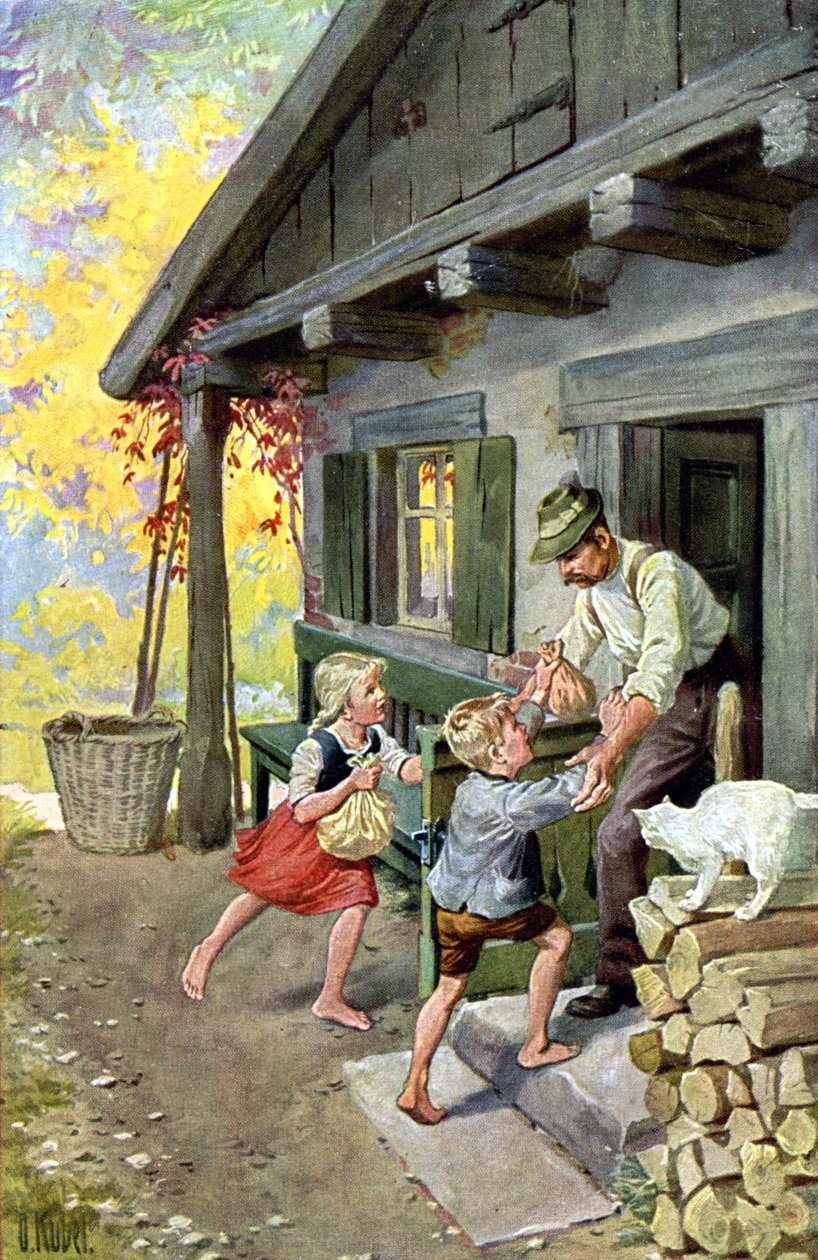 Hans og Grete finder vej hjem igen, ca. 1910 (postkort) af Otto Kubel