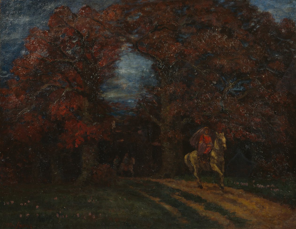 Efterårslandskab med ryttere (olie på lærred) af Otto Ludvig Sinding