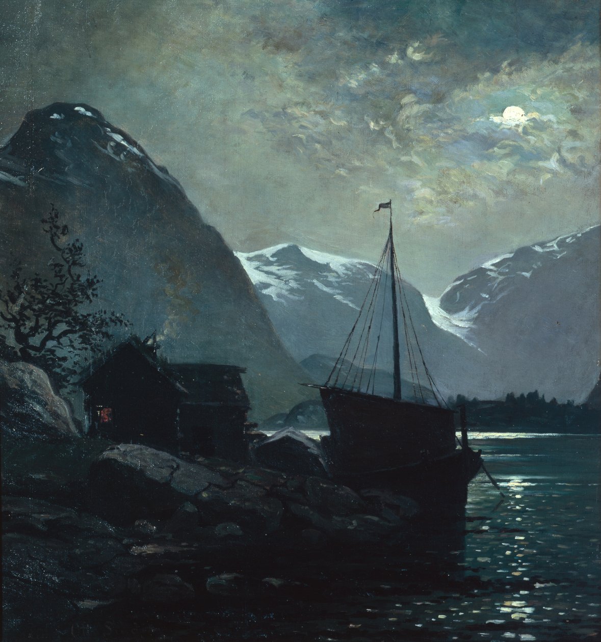 Aften i Vestlandsfjord (olie på lærred) af Otto Ludvig Sinding
