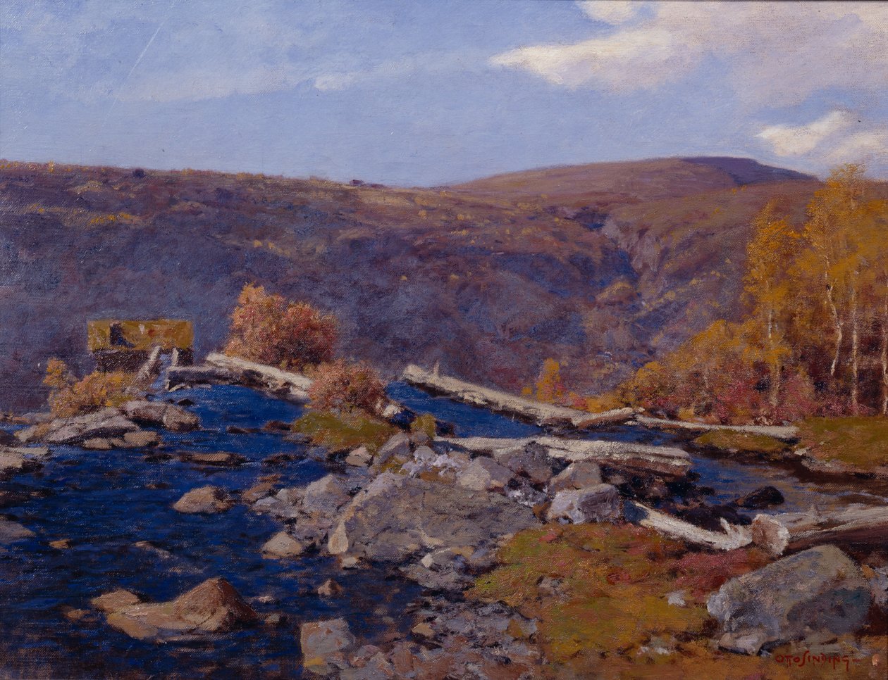 Bjerglandskab med flod (olie på lærred) af Otto Ludvig Sinding
