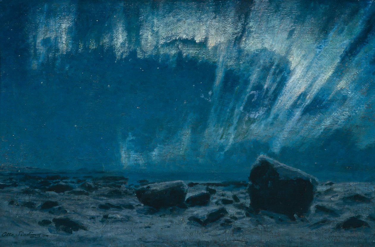 Nordlys (olie på lærred) af Otto Ludvig Sinding