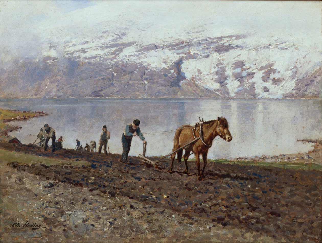 Pløjning med heste (olie på lærred) af Otto Ludvig Sinding