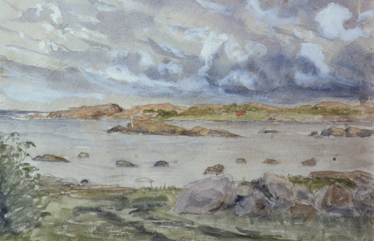 Hav- og landskabsskitse (akvarel og blyant på papir) af Otto Ludvig Sinding