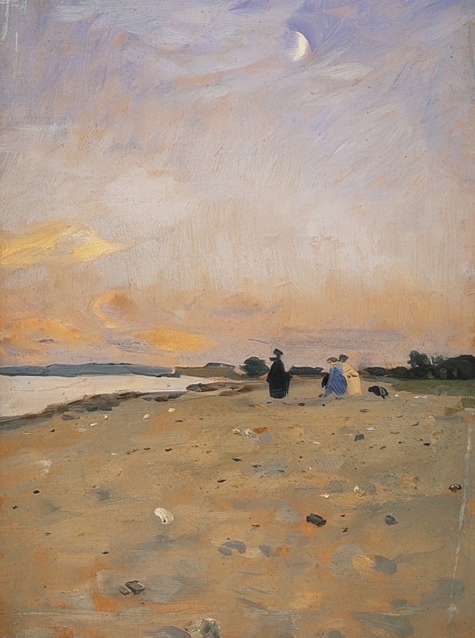 Flodlandskab med en halvmåne (strandlandskab på Juist). 1885 eller omkring 1889 af Otto Modersohn