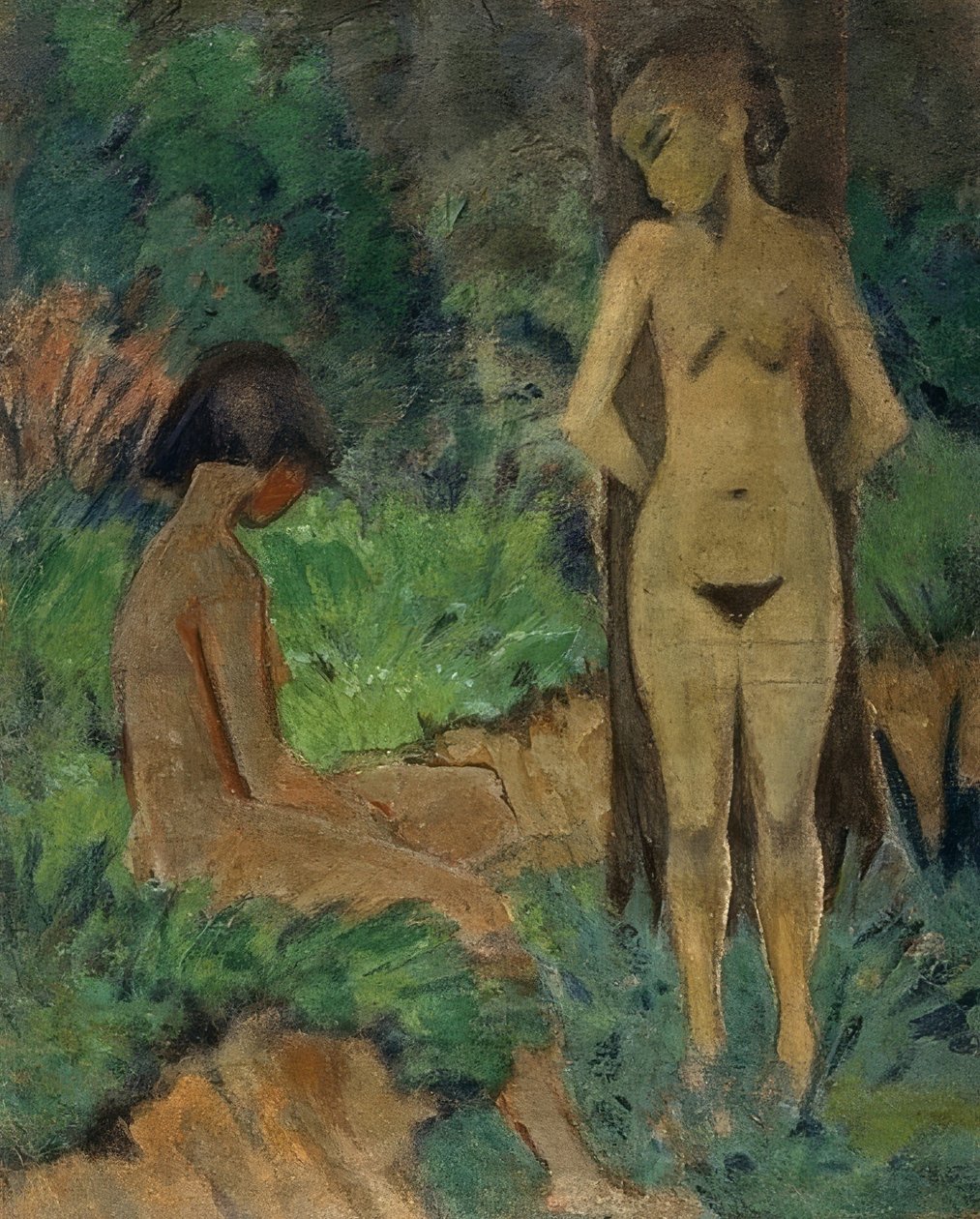Badende under træerne. Omkring 1912 af Otto Mueller