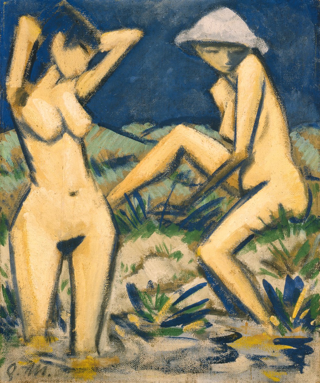 Badende, ca. 1920 (olie på lærred) af Otto Mueller