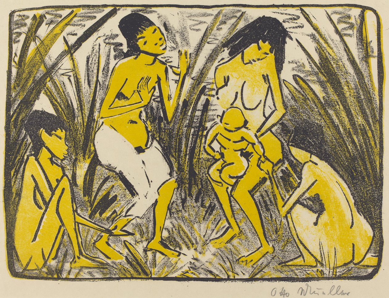 Fundet af Moses (Auffindung des Moses), ca. 1920 (litografi i sort og guld) af Otto Mueller
