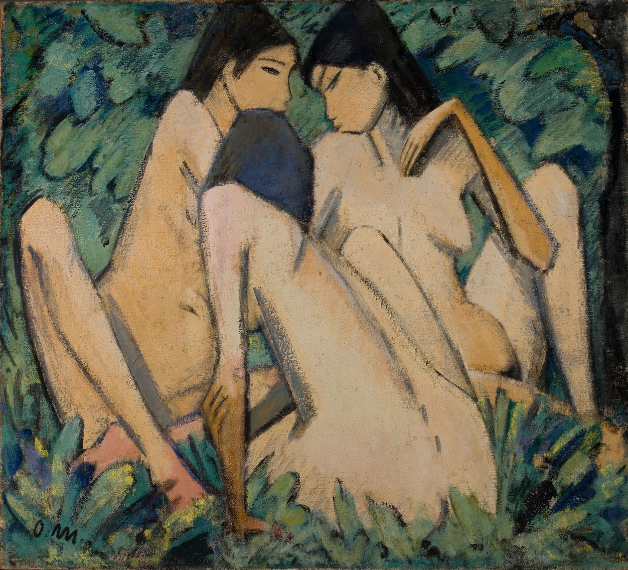 Tre piger i en skov, ca. 1920 (olie og tempera på panel) af Otto Muller or Mueller
