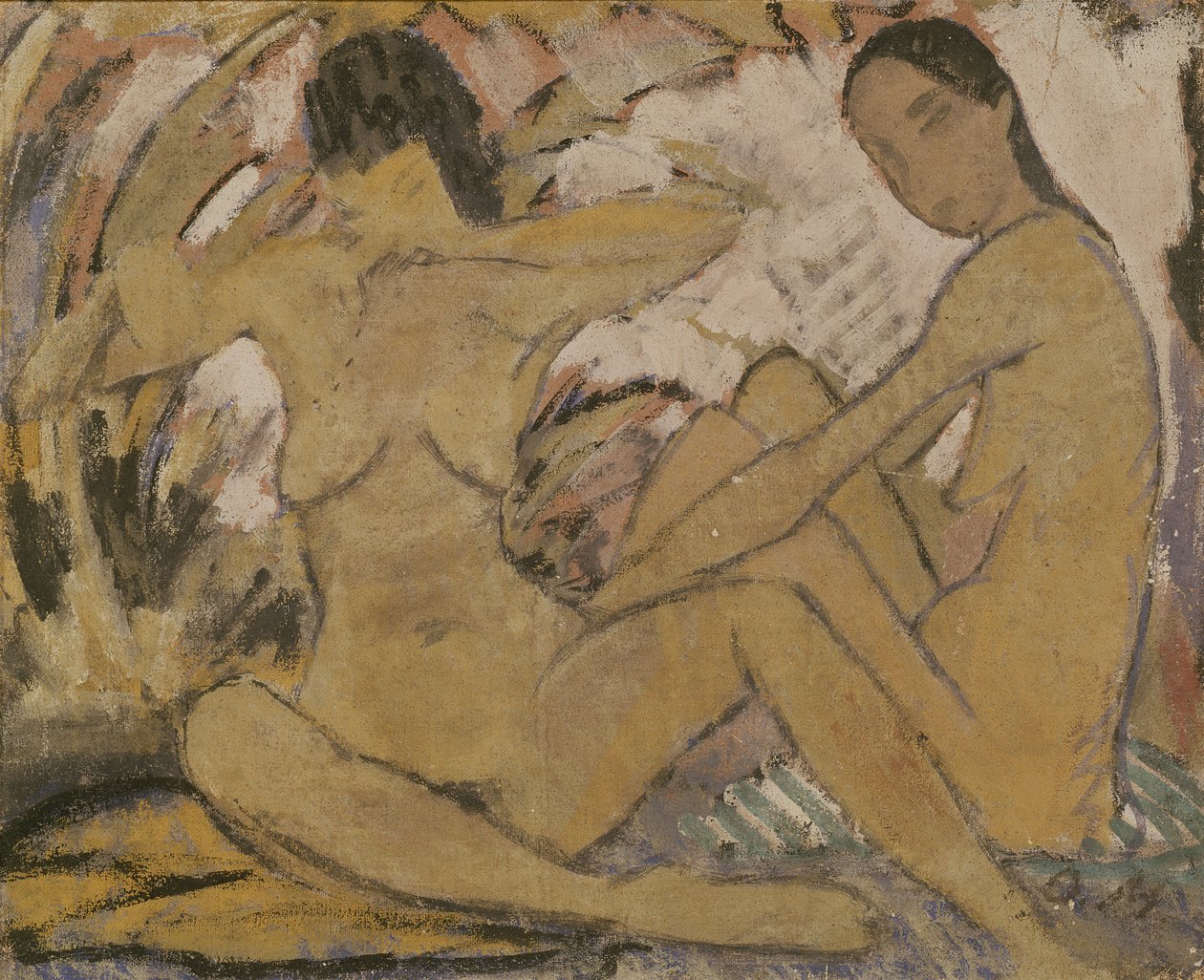 Two Women Sitting, ca. 1914 (se 274026 for verso) af Otto Mueller