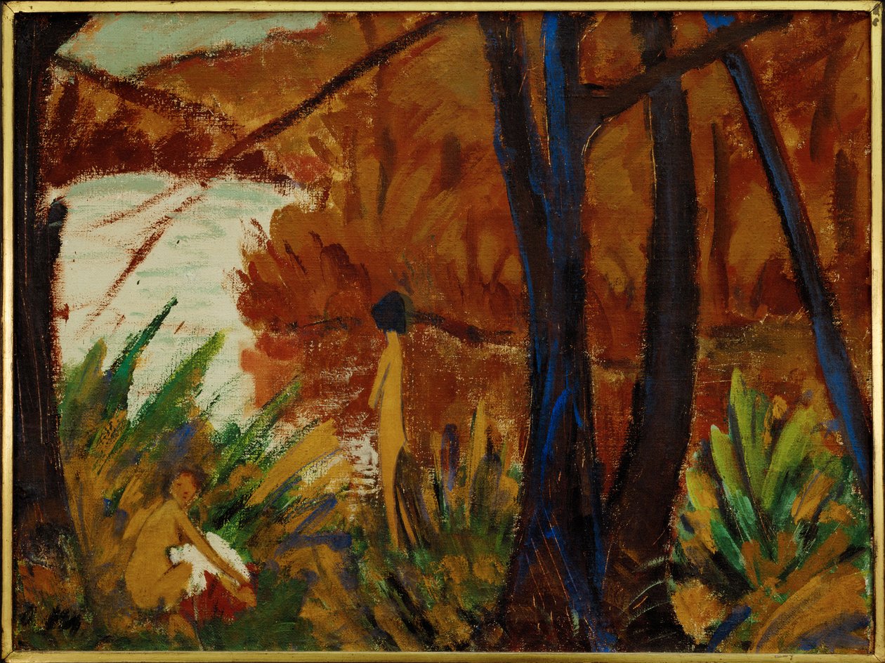 Waldsee mit zwei Akten - Sø i en skov med to nøgenbilleder ... af Otto Muller or Mueller
