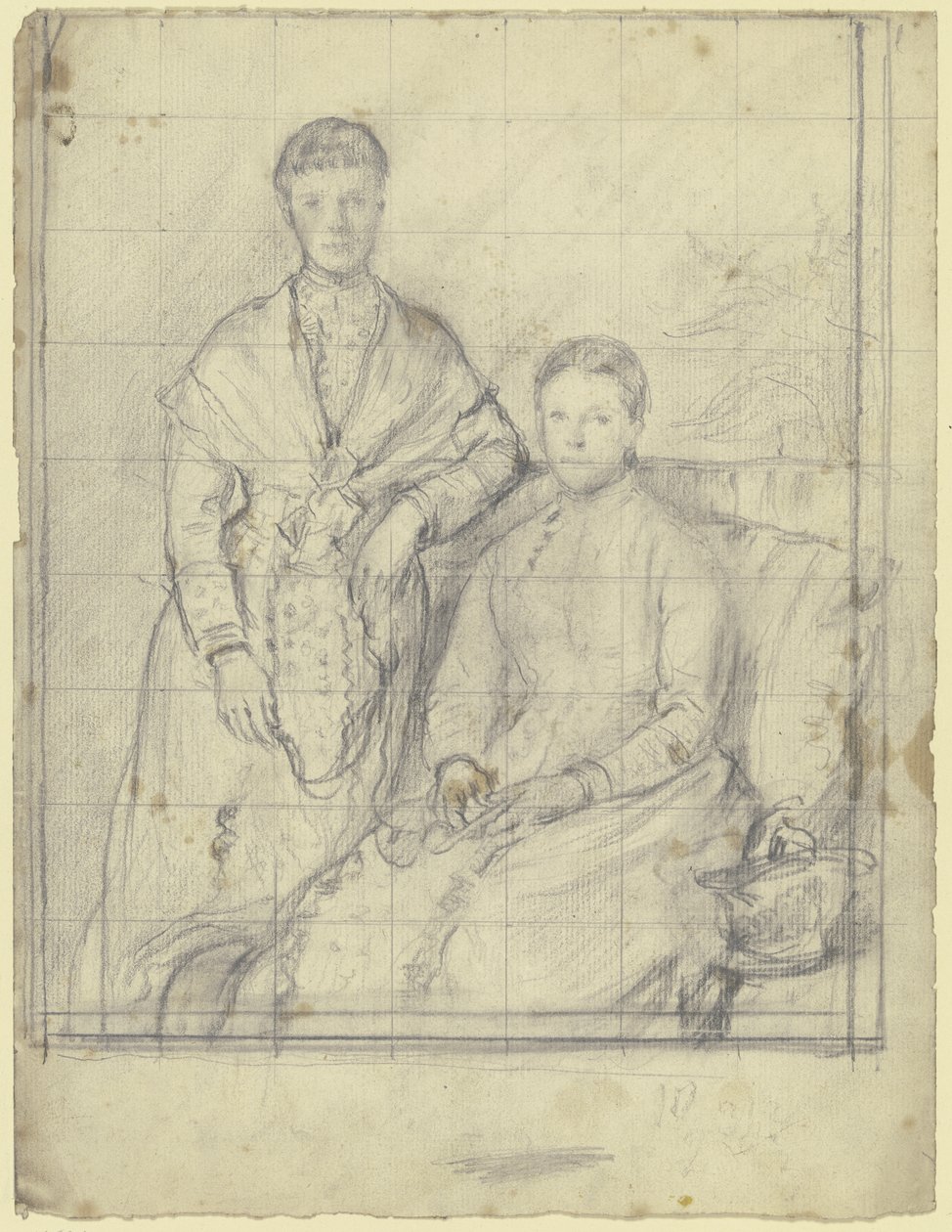 Dobbeltportræt: stående og siddende figur af Otto Scholderer