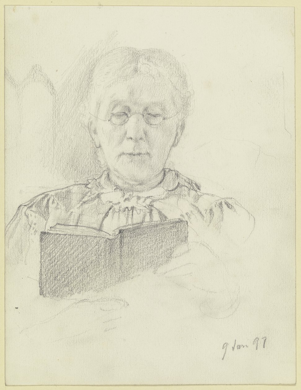 Luise Scholderer læser af Otto Scholderer