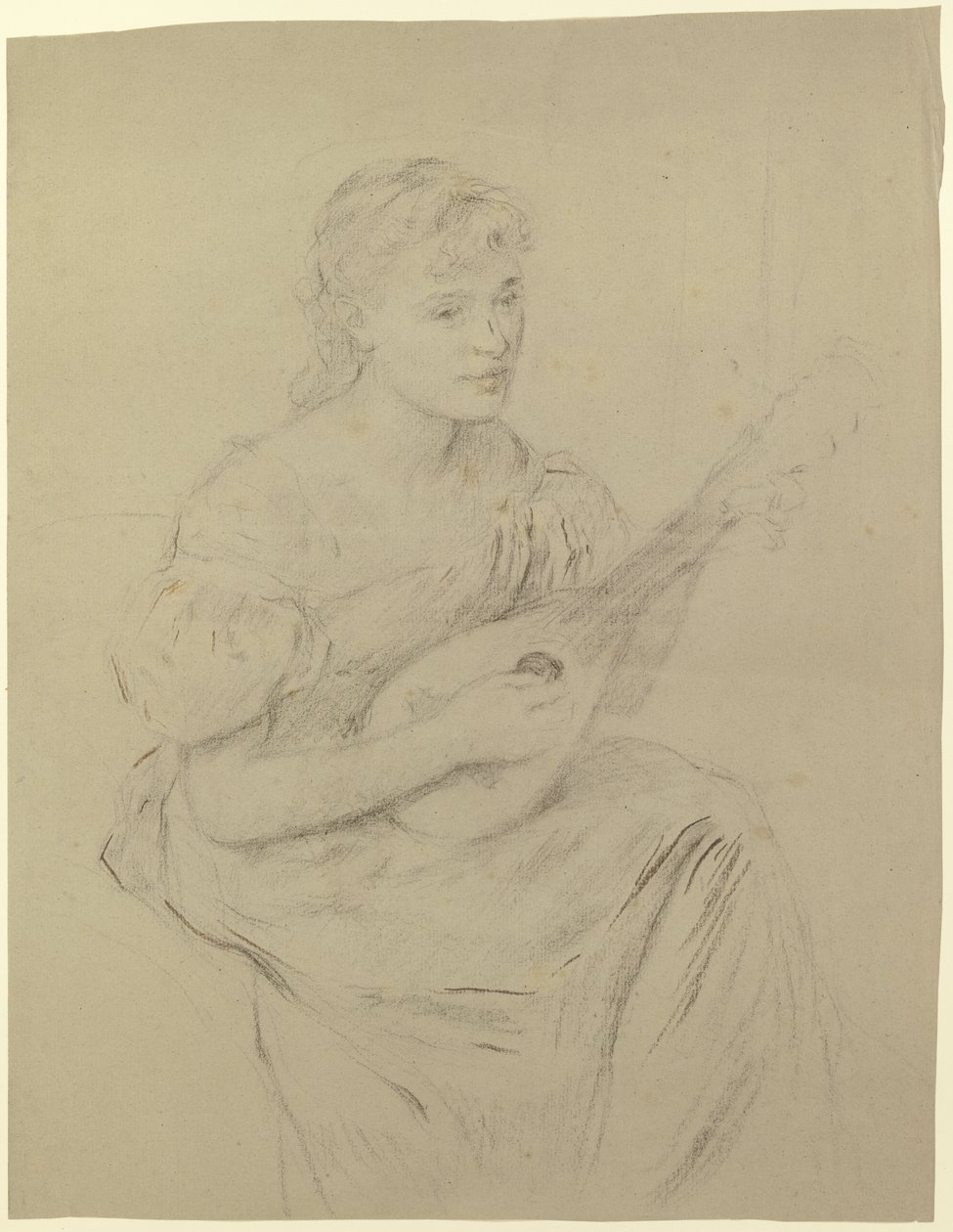 Ung kvinde, der spiller på mandolin ("Lutespillerinde") af Otto Scholderer