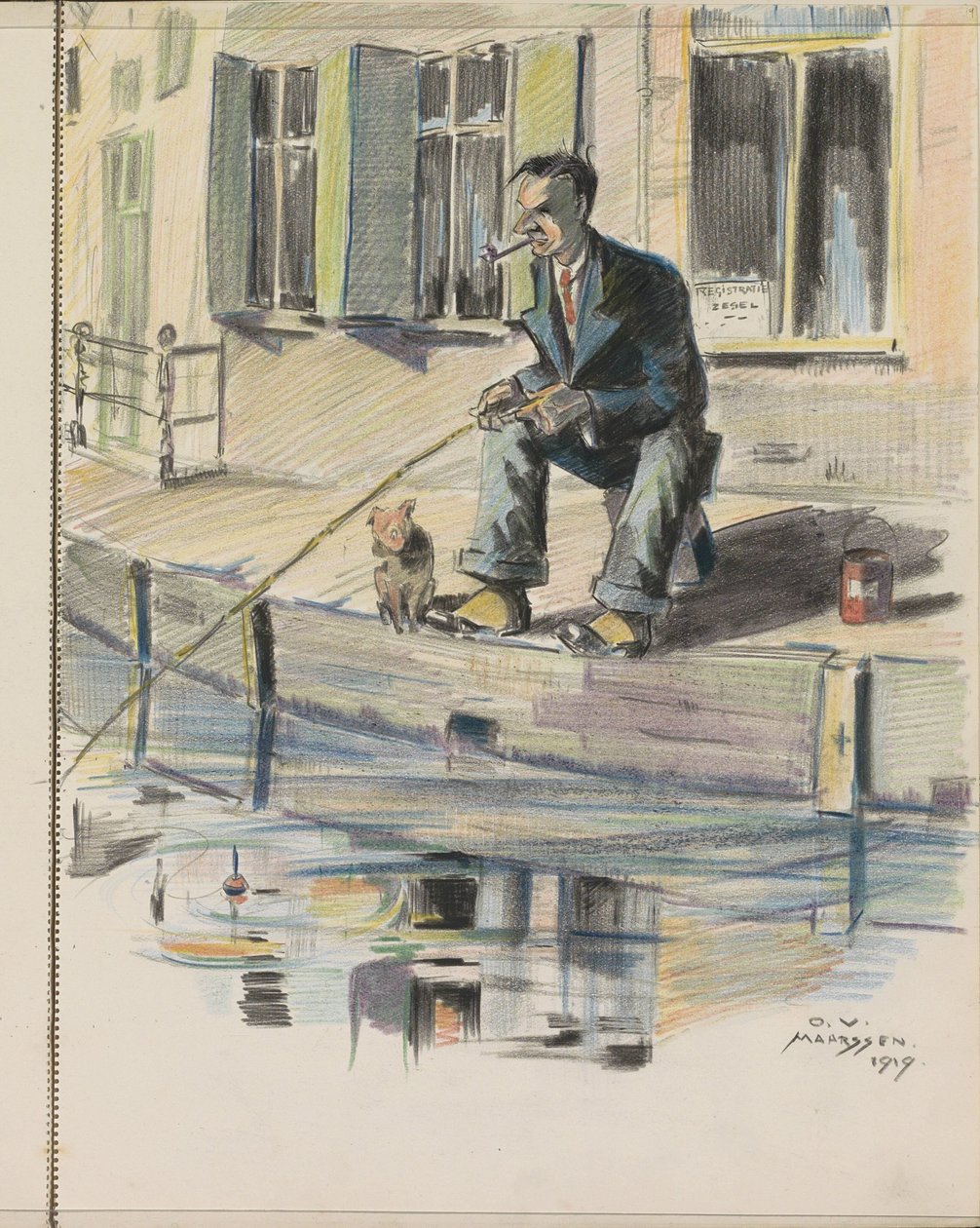 Fiskermand på en kanal i Maarssen af Otto Verhagen (I)