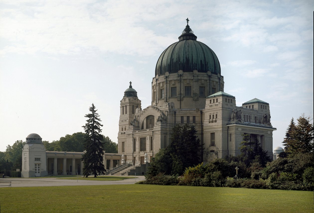 Udsigt over familiegraven af arkitekten Otto Wagner (1841-1918) (Wiensk løsrivelse). Hietzing kirkegård, Wien, Østrig af Otto Wagner
