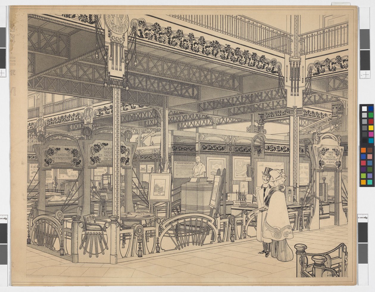 Verdensudstillingen i Paris, gruppe VI: ingeniørvæsen og jernbaner på Champ de Mars, perspektiv af Otto Wagner