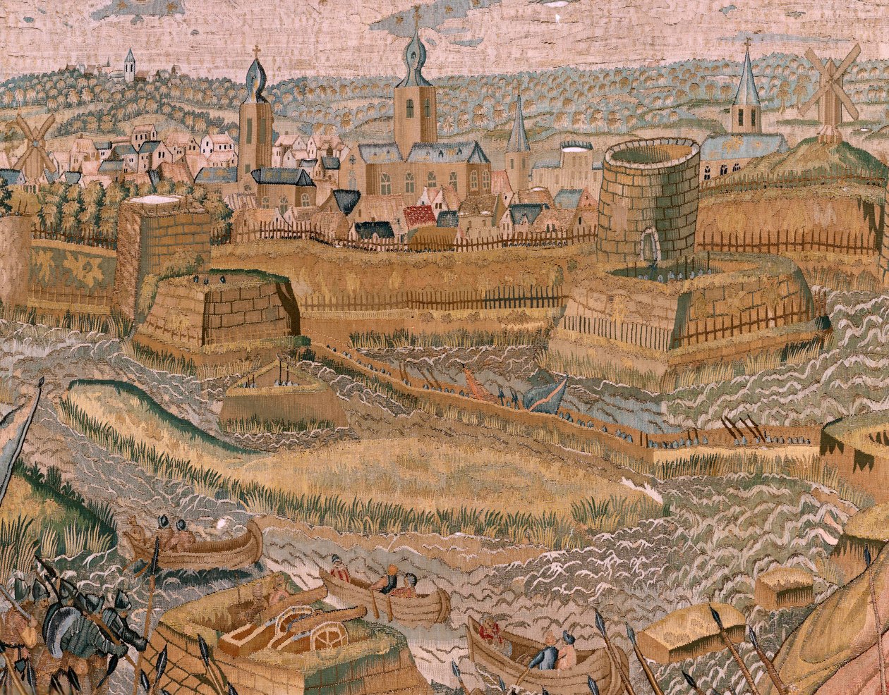 flamsk gobelin. Serie triumfer og slag af ærkehertug Albert. Angreb og erobring af den forankrede slagmark Hulst (Asalto y toma del campo atrincherado de Hulst). Sjette gobelin i serien. Model Otto van Veen og Hans I Snellinck. Manufactur af Otto van Veen