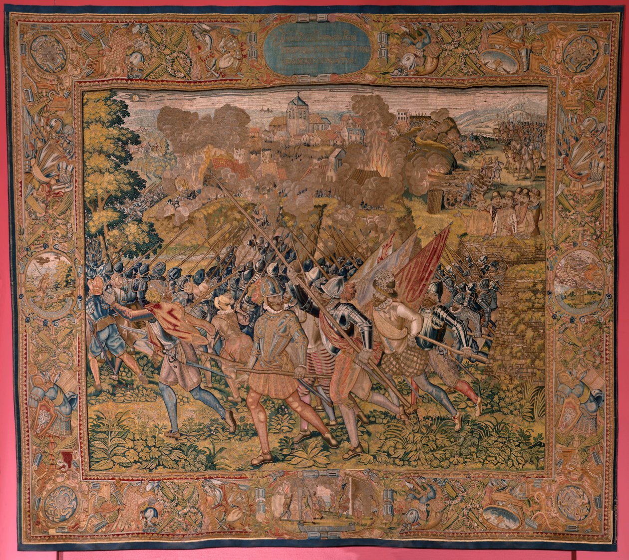 flamsk gobelin. Serie triumfer og slag af ærkehertug Albert. Natangreb på Ardres eller indtagelse af den lave by Ardres (Asalto nocturno de Ardrés o Toma de la baja villa de Ardrés). Tredje gobelin i serien. Model Otto van Veen og Hans I Snell af Otto van Veen