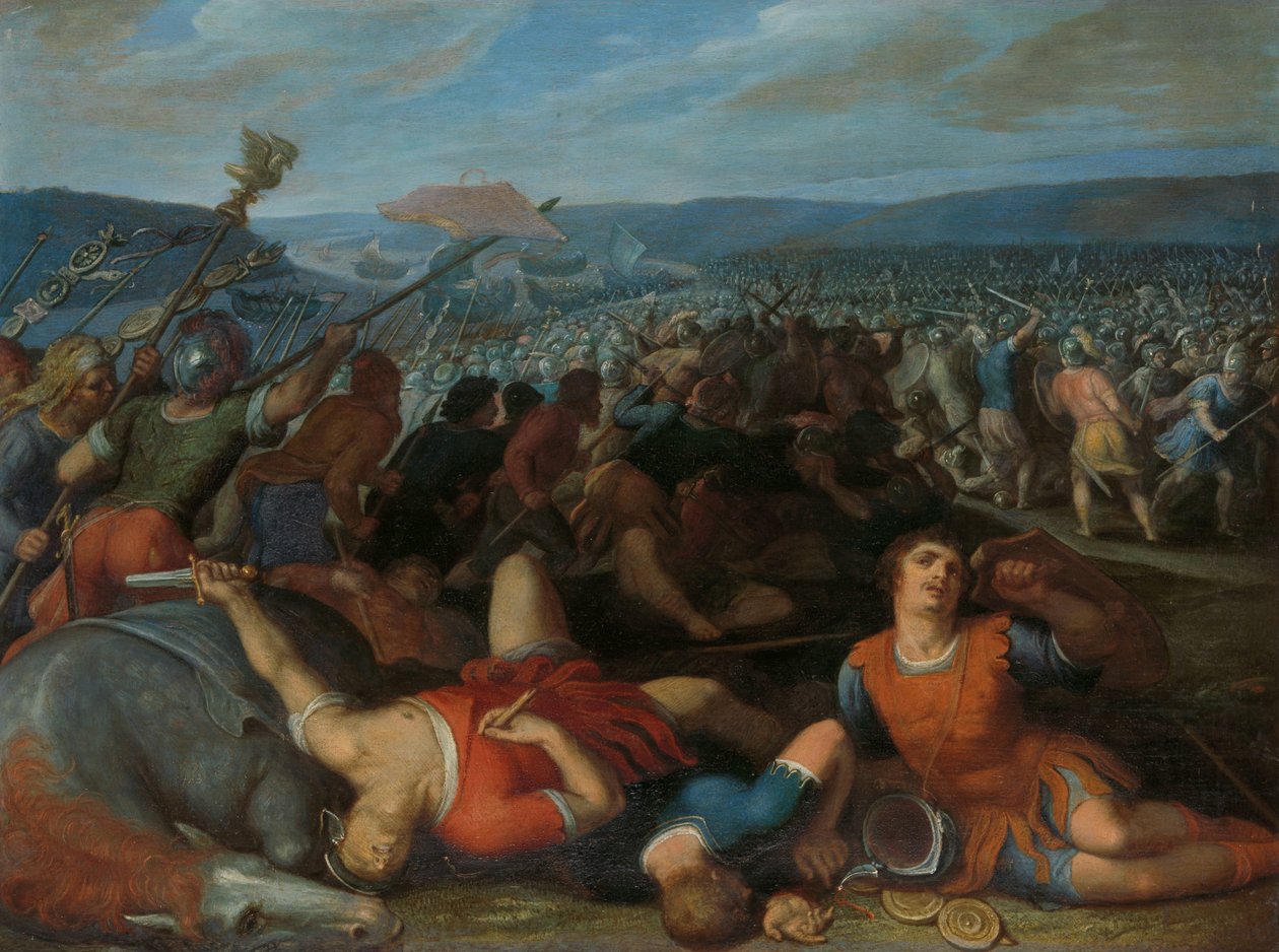Bataverne besejrer romerne ved Rhinen Claudius Civilis besejrer de romerske tropper nær Rhinen i 69 e.Kr en af en serie på tolv om Batavernes opstand mod romerne af Otto van Veen