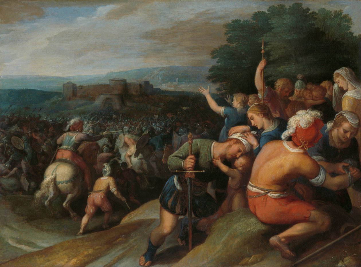 Bataverne omgiver romerne ved Vetera Claudius Civilis blokerer romerne i Vetera Castra en af en serie på tolv om Batavernes opstand mod romerne af Otto van Veen