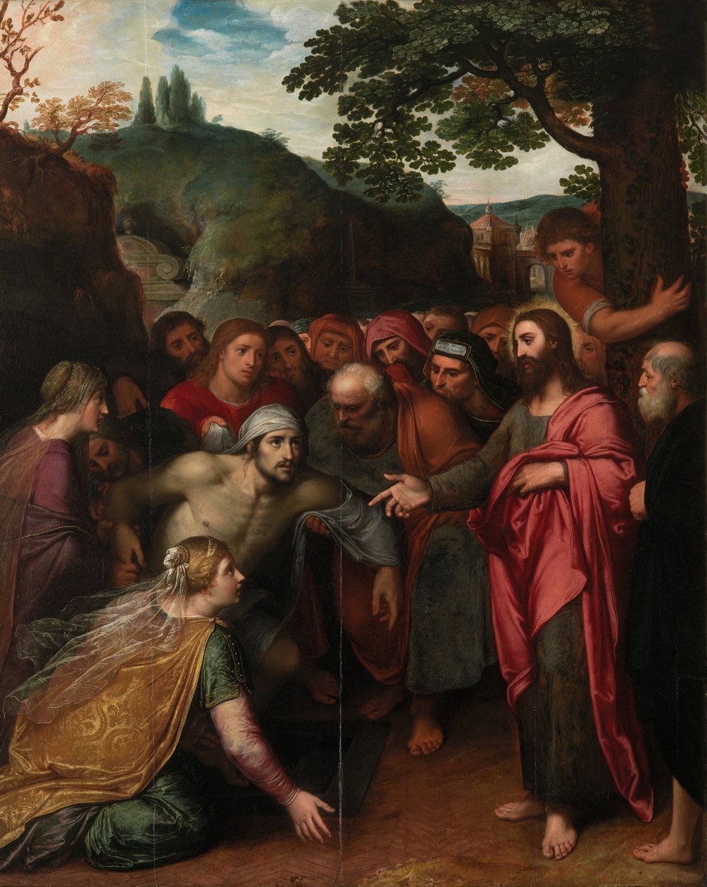 The Raising of Lazarus (olie på panel) af Otto van Veen
