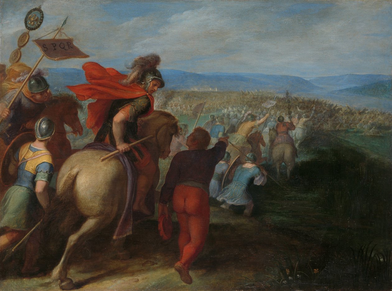 Romerne overmandede næsten Julius Civilis hær gennem en batavers forræderi Romerne under Cerealis besejrer Claudius Civilis og bataverne efter forræderi indefra en af en serie på tolv om Batavernes opstand a af Otto van Veen