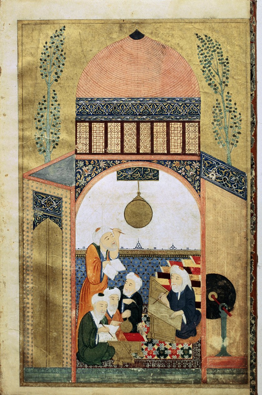 Et foredrag om astronomi, fire videnskabsmænd med deres mester, ca. 1418 af Ottoman School