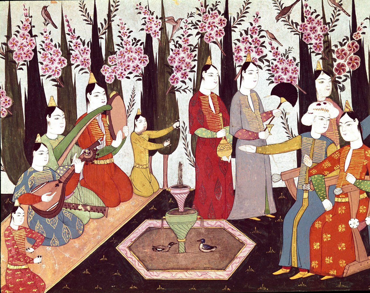 Festligheder organiseret i et miniatureharem fra albummet af Sultan Ahmed I (1590-1617) Istanbul fra det 17. århundrede, Topkapi Sarayi Museum Library af Ottoman School