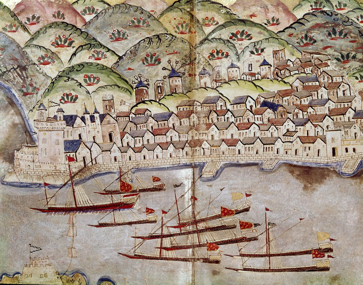 Osmannisk kunst: udsigt over Marseille, Frankrig Miniature af Ottoman School