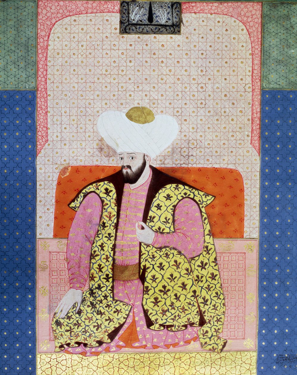 Det Osmanniske Rige: "" Portræt af den osmanniske Sultan Murad II (Murat) (1404-1451)"" Miniature fra manuskriptet (Ms. 1973, folio 62a) "" Zubdatat-al Tawarikh"" (Creme of Stories). ) af historikeren Seyyyid Loqman Ashuri 1538. Tyrkisk og islamisk af Ottoman School