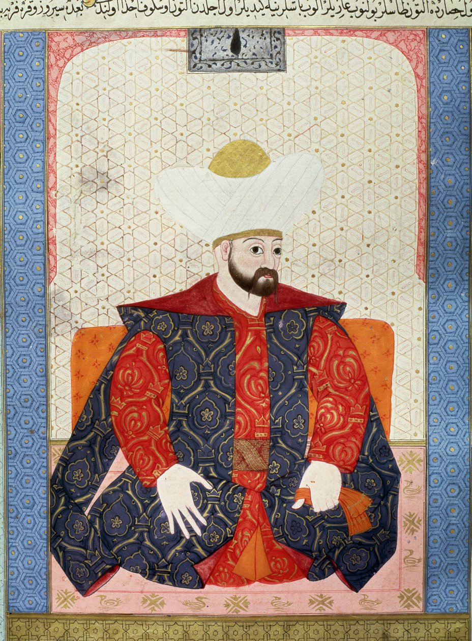 Det Osmanniske Rige: "" Portræt af den osmanniske Sultan Murad I (1326-1389)"" Miniature fra manuskriptet (Ms. 1973, folio 62a) "" Zubdatat-al-Tawarikh"" (Zubdat al-Tawarikh) (Creme of Stories) af historikeren Seyyid Loqman Ashuri 1538. Tyrkisk og islamisk af Ottoman School