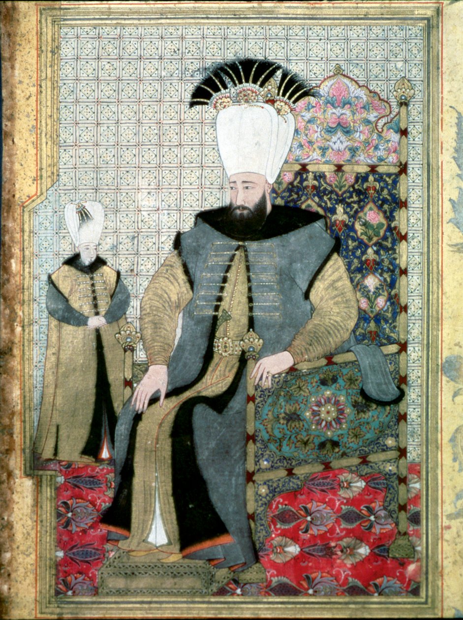 Det Osmanniske Rige: Portræt af Sultan Ahmet (eller Ahmed) III (1673-1736)”” Det er repræsentativt at pege fingeren for at angive ordren om at slagte janitsjarernes orden. Miniature Istanbul, Topkapi Sarayi Museum, Tyrkiet af Ottoman School