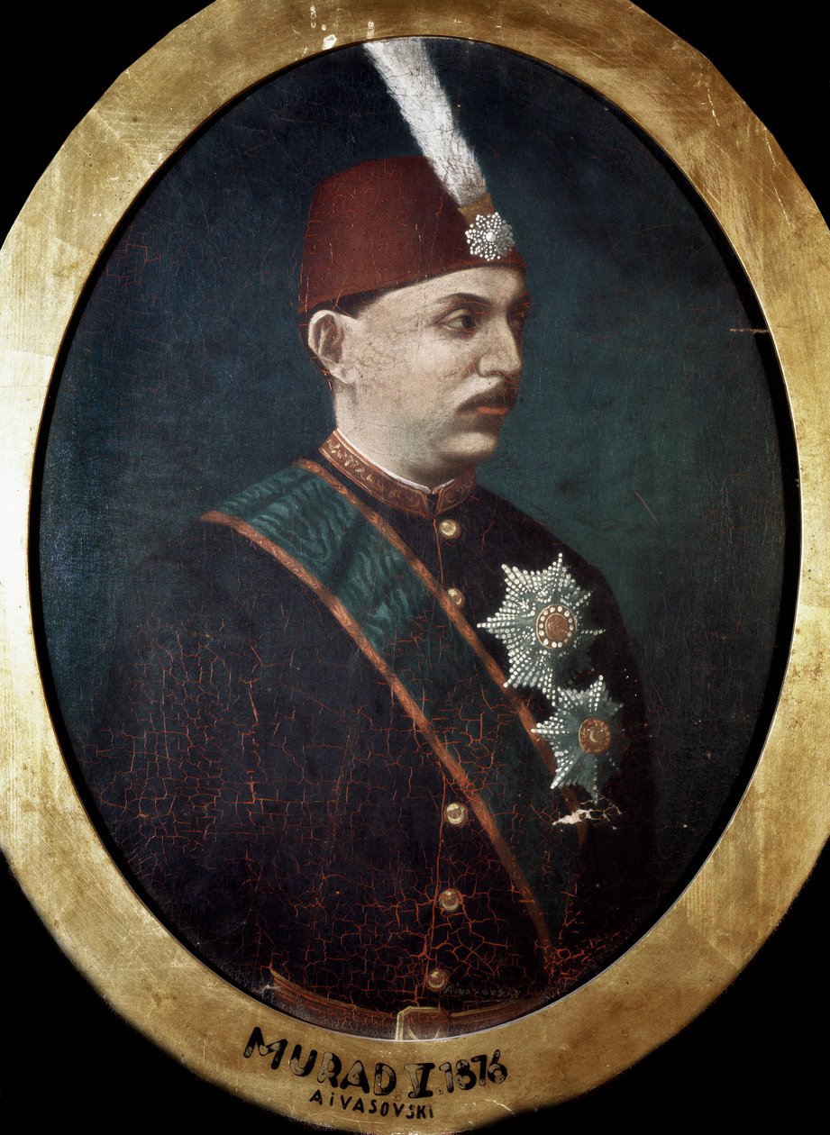 Det Osmanniske Rige: Portræt af Sultan Mehmed Murad V (1840-1910)” Maleri. 1876. Topkapi Sarayi Istanbul Bibliotek af Ottoman School