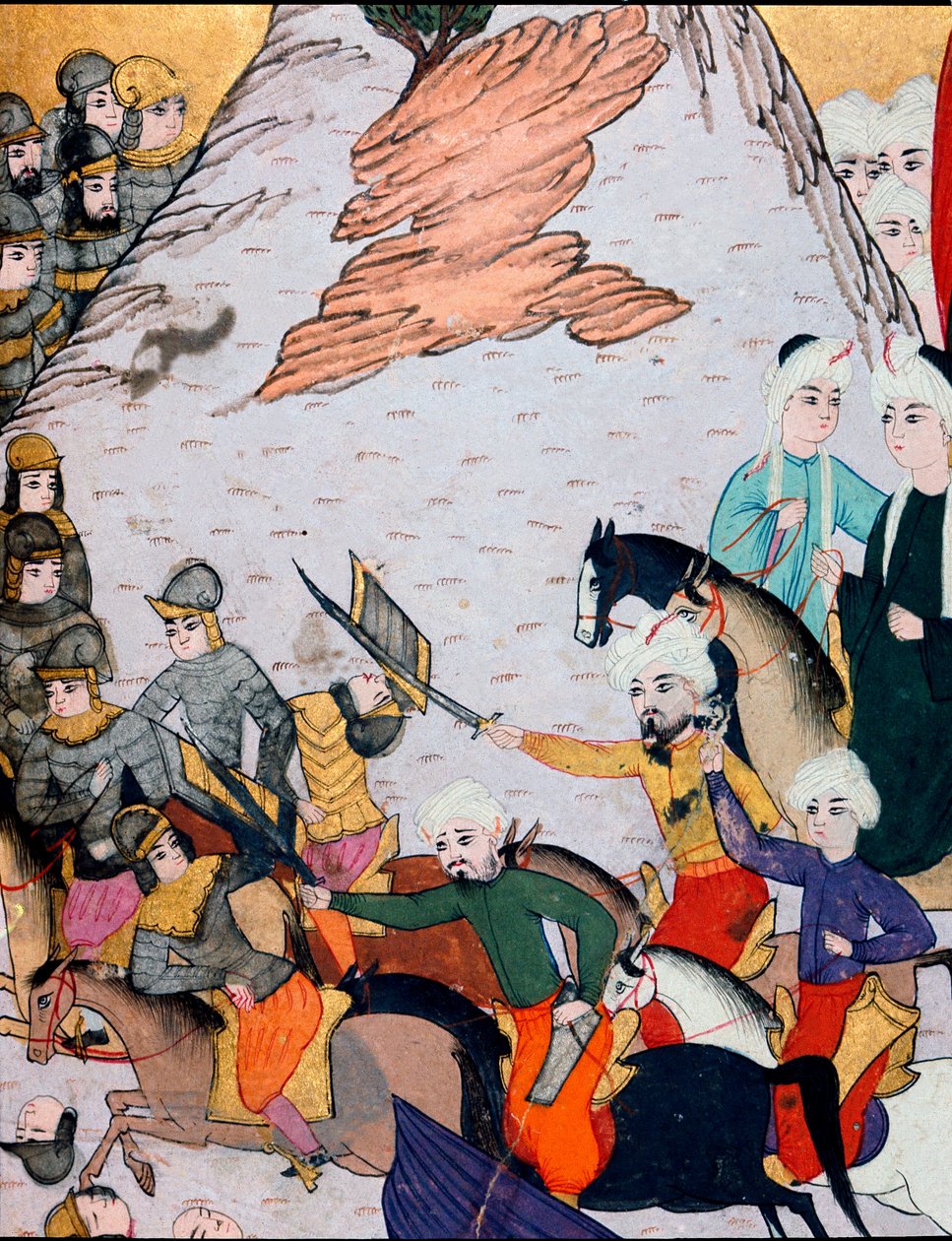 Osmannerriget: sammenstød mellem hæren af Sultan Bayezid I (Bajazet) (1360-omkring 1402) mod den fransk-ungarske alliance under slaget ved Nicopolis den 25/09/1396. 1400-tals miniature. Topkapi Sarayi Museum Library Istanbul af Ottoman School