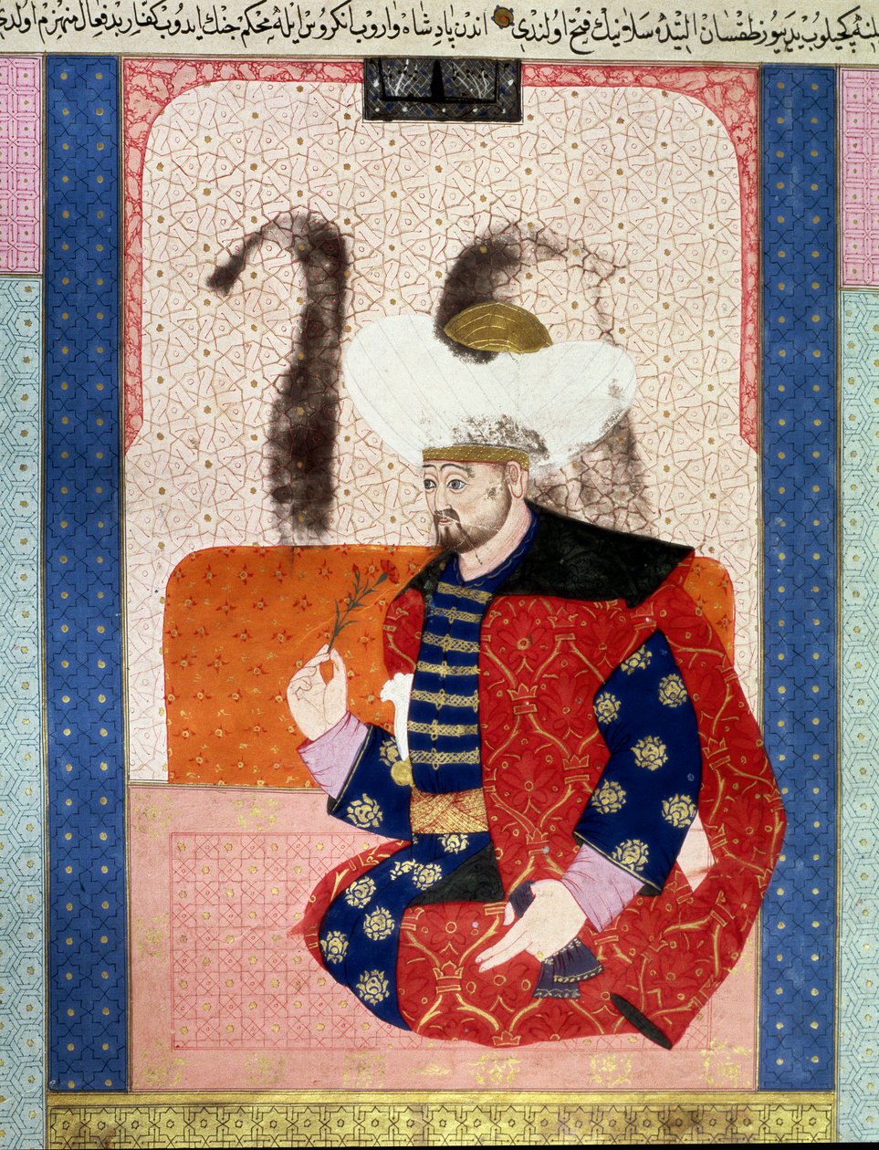 Osmannerriget: portræt af Bayazid I (Bajazet I) (ca. 1354-1403) kendt som Yildirim (Lyn)"" Miniature fra manuskriptet (Ms. 1973, folio 62a) "" Zubdatat-al-Tawarikh" (Zubdat al-Tawarikh) ) (Creme of Stories) af historikeren Seyyid Loqman Ashuri 1538. af Ottoman School