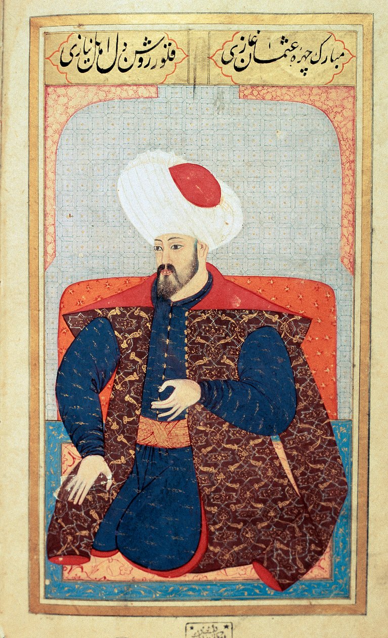 Osmannerriget: portræt af den første sultan Osman I (1258-1326) Miniature fra manuskriptet "" Menneskelig fysiognomi (Om osmannernes personlige arrangementer) af Seyyid Lokman Hussein. (Ms. ty6087 folio 21b) af Ottoman School