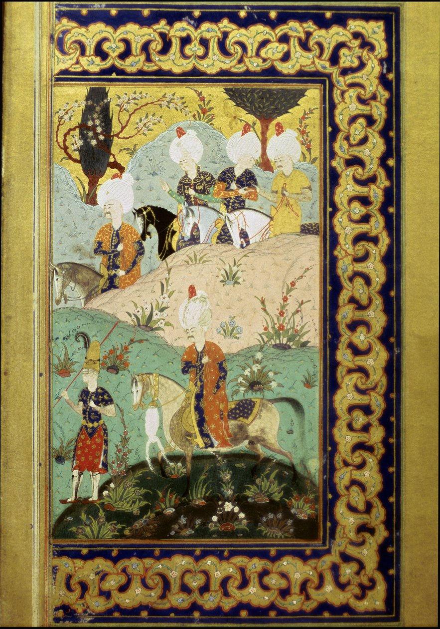 Det Osmanniske Rige: Repræsentation af Sultan Selim I kaldet Den Forfærdelige (1470-1520) til hest. Miniature fra "Divanen" (digtsamling) skrevet af Sultan Selim I. (Ms. FY1330, fol. 27) 1500-tallet. Istanbul, Universitetsbiblioteket af Ottoman School