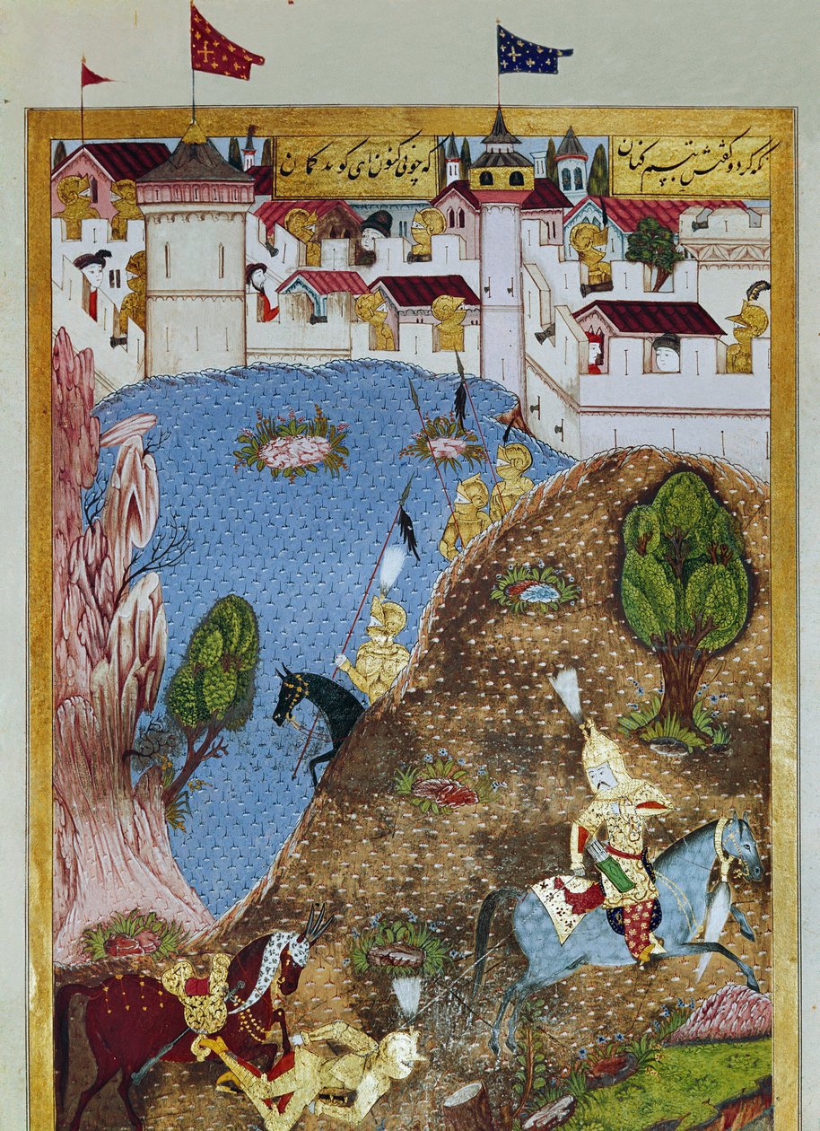 Det Osmanniske Rige: repræsentation af Sultan Soliman (Suleyman) Jeg sagde den storslåede (1520-1566) og hans hær angreb byen Beograd. Miniature taget fra 