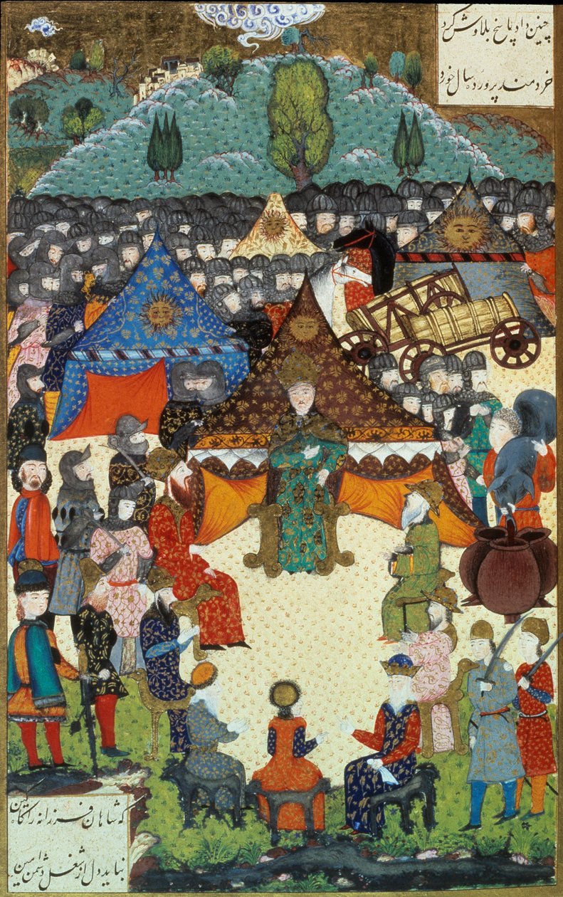 Det Osmanniske Rige: repræsentation af Sultan Soliman (Suleyman) Jeg sagde den storslåede (1520-1566) ved hans hof. Miniature taget fra 