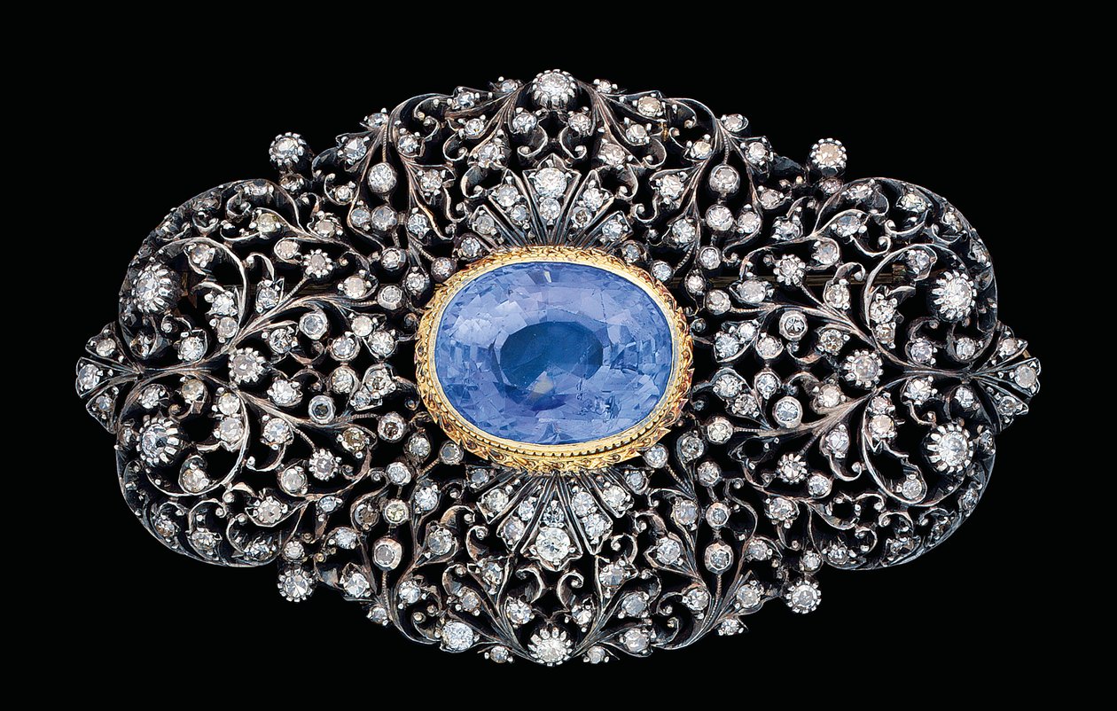 Osmannisk diamant- og safirindsat broche (safir og diamanter i guld og sølv) af Ottoman School