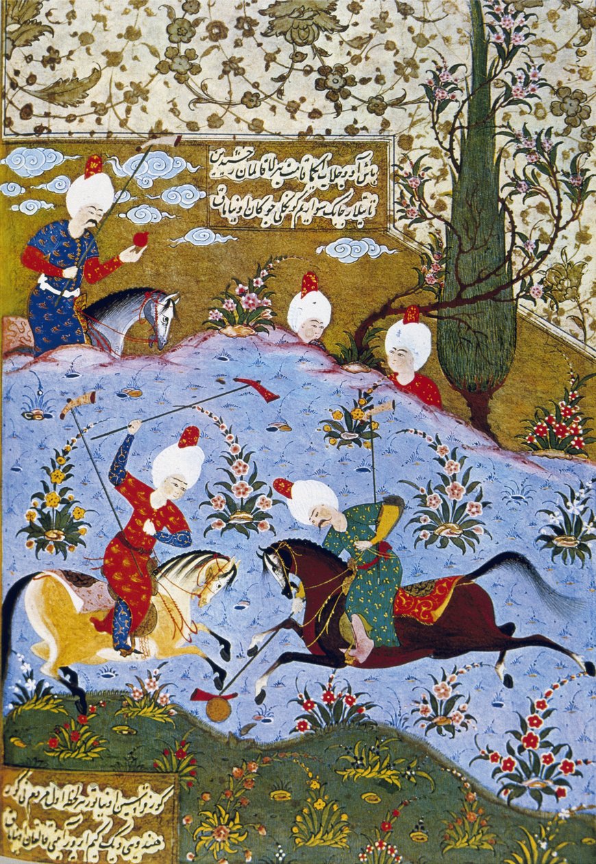 Prins spiller polo, illustration fra Divan-i Nevai, samlede digte af Ali Sir Nevai af Ottoman School