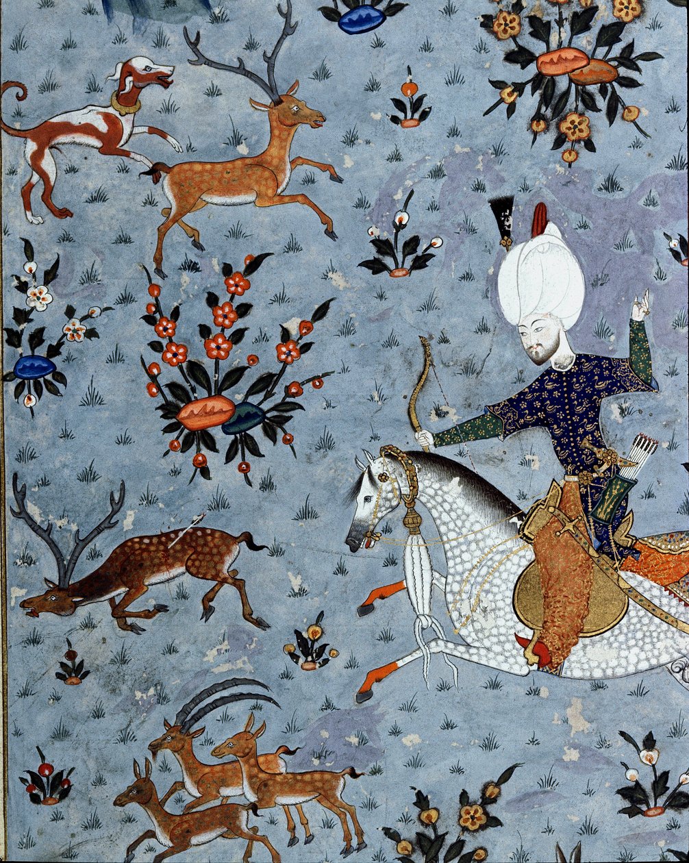 Repræsentation af hofmændene til sultan Murad II (Murat) (1404-1451) på jagt på hjorte Detalje. 1600-tals miniature. Istanbul, Topkapi Sarayi Museumsbibliotek af Ottoman School
