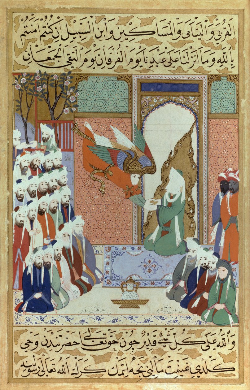 Ærkeenglen Gabriel afslører den 8. Sura, kapitel i Koranen, en miniature Muhammed fra "Siyari Nabi" (Profetens liv) af Ottoman School