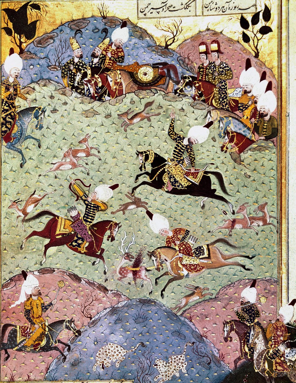 Den osmanniske kejser Soliman (Suleyman) I den storslåede (1494-1566) på jagt miniature fra 