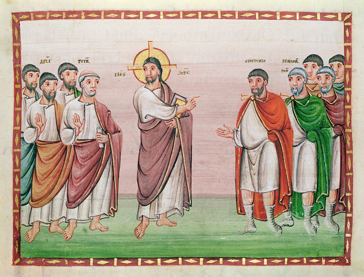Fru 24 Jesus og kaptajnen af Kapernaum, fra Codex Egberti, ca. 980 af Ottonian
