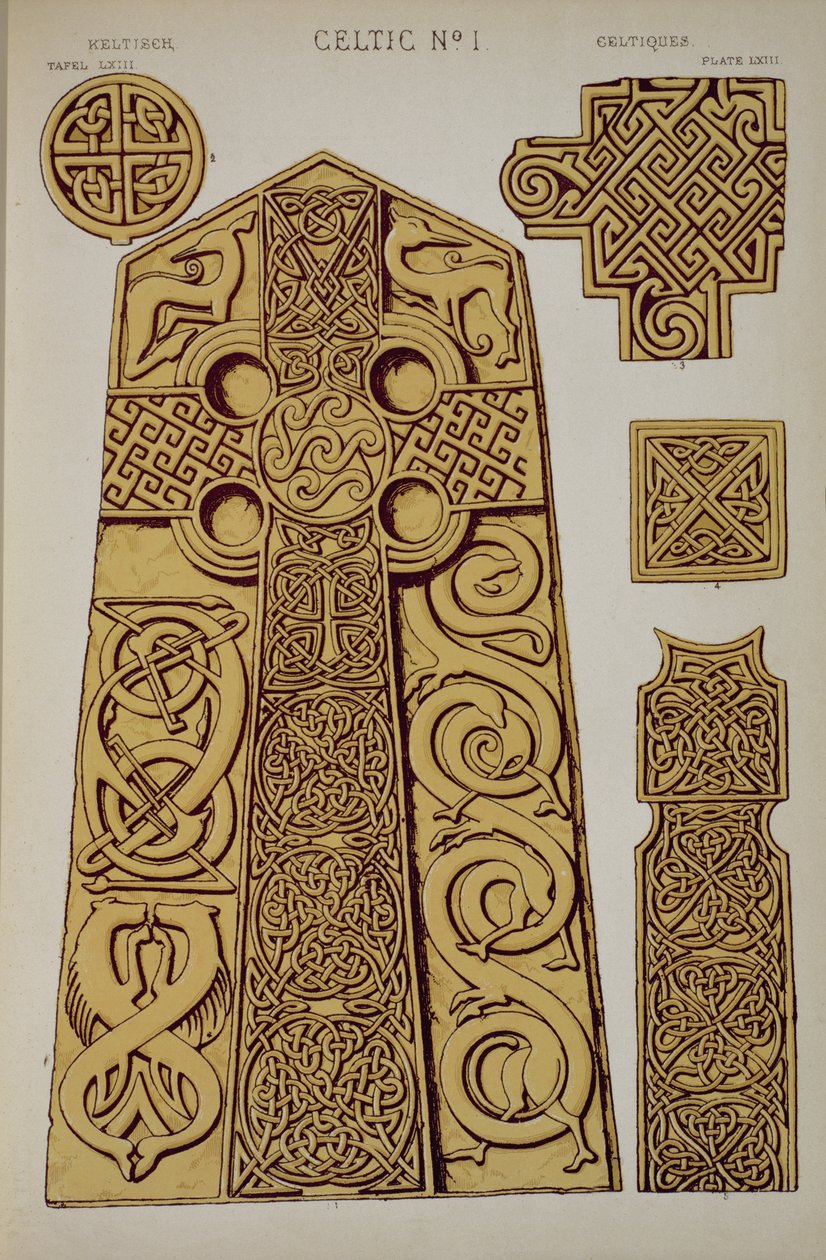 Keltisk ornamentik, kapitel XV, plade LXIII fra "Grammar of Ornament" 1868 af Owen Jones